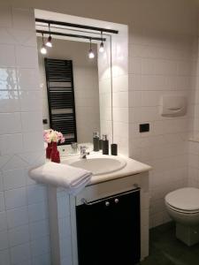 a bathroom with a sink and a toilet and a mirror at OBERDAN HOUSE in Arezzo