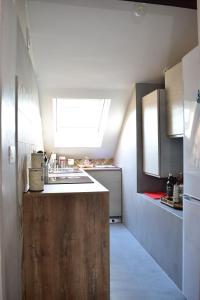 een kleine keuken met een spoelbak en een aanrechtblad bij Home Santis Torino in Turijn +15 foto's