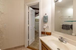 La salle de bains est pourvue d'un lavabo et d'un miroir. dans l'établissement Creekside Lodge, à Franklin