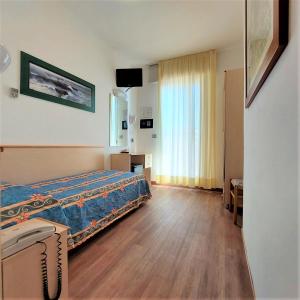 una camera d'albergo con letto e TV di Hotel Ornella a Lido di Jesolo
