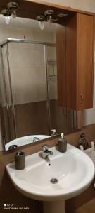 een badkamer met een witte wastafel en een spiegel bij Casa ARVIPIRINEOS in Santa Engracia
