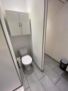 a small bathroom with a toilet and a stall at Maison de ville in Fleury-sur-Andelle
