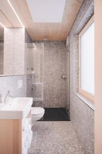 La salle de bains est pourvue d'une douche, de toilettes et d'un lavabo. dans l'établissement Pinjola, à Vandans