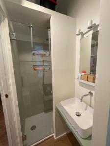 a bathroom with a shower and a sink at Palazzo Penco Apartment in Genoa