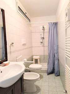 ein Bad mit einem Waschbecken, einem WC und einer Dusche in der Unterkunft Emily's House in San Buono
