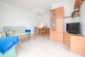 a living room with a couch and a tv at Apartamento SPA Coma-ruga by MarCalma in Comarruga