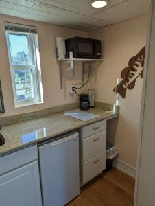 a kitchen with a counter top and a microwave at Waterway Condo at Wrightsville! in Wilmington