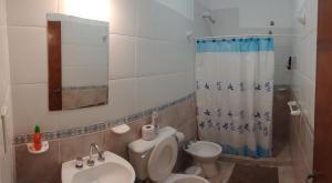 La petite salle de bains est pourvue de toilettes et d'un lavabo. dans l'établissement Alquiler por día Choele Choel 1, à Choele Choel