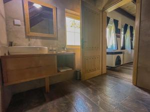 un bagno con lavandino e specchio di Vila Davidovic-Fruska gora a Manđelos