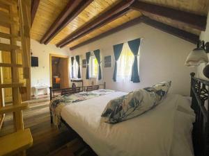 1 Schlafzimmer mit 2 Betten in einem Zimmer mit Fenstern in der Unterkunft Vila Davidovic-Fruska gora in Manđelos