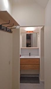 een badkamer met een wastafel en een spiegel bij l'ostendaise in Oostende