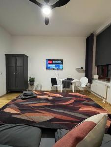 ein Schlafzimmer mit einem Bett und einem TV an der Wand in der Unterkunft Cozy Studio-Apartment - Südplatz in Leipzig