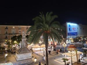 a large palm tree in a city at night at Toscano Palace Luxury Rooms Catania in Catania