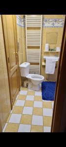 La salle de bains est pourvue de toilettes et d'un lavabo. dans l'établissement maison de vacances, à Halle