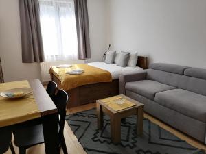 a living room with a couch and a bed at TimKop-Vidik in Kopaonik
