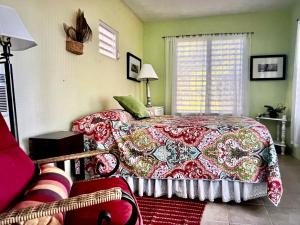a bedroom with a bed and a couch and a window at Tranquility by the Sea in Vieques