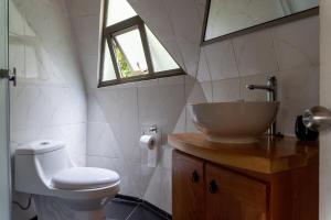 La salle de bains est pourvue d'un lavabo et de toilettes. dans l'établissement Domos Ngen Mawida de Licanray, à Licán Ray