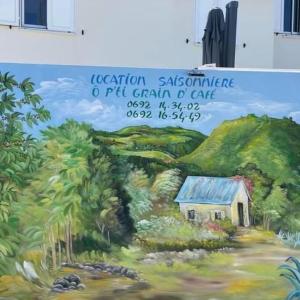 ein Gemälde eines Hauses auf einem Feld in der Unterkunft Ô P'ti Grain D'café in Saint-Joseph