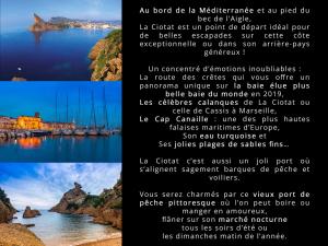 kolaż zdjęć jeziora z wierszem w obiekcie LOVE IN LA CIOTAT w mieście La Ciotat