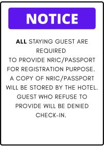un letrero para un hotel con las palabras "huésped de enfermería" requeridas en Reno Hotel Ipoh en Ipoh
