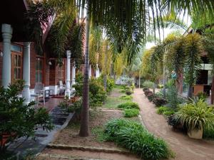 un jardín con palmeras y plantas frente a una casa en Elegant Green Beach Resort en Trincomalee