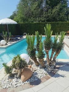 una fila de palmeras y una piscina en Casa di Campagna B&B La Corte Ferrara, en Ferrara