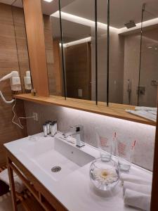 a bathroom with a sink and a mirror at Lipa Hotel in Travnik