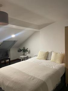 a bedroom with a large white bed with pillows at Balham, South London Spacious Guest House 6 in London