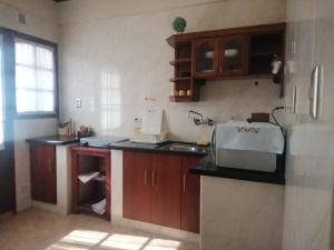 a kitchen with a sink and a counter top at Hostal Palamas in Tarija