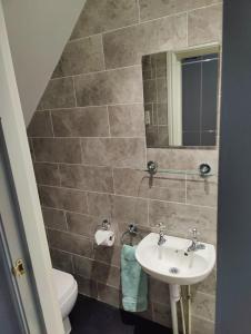 La salle de bains est pourvue d'un lavabo, de toilettes et d'un miroir. dans l'établissement Bexhill Sea View Flat 3, à Bexhill-on-Sea