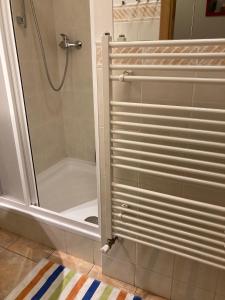 a bathroom with a shower with a glass door at Aparthotel City 5 in Prague +84 photos