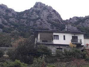 a white house with a mountain in the background at Ωρίωνας in Pýli