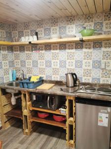 eine Küche mit einer Spüle und einer Arbeitsplatte in der Unterkunft Loft Histórico Manuel Rodriguez in Iquique