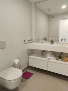 y baño con aseo, lavabo y espejo. en Luxury Apartment in front Calanova Golf, en Mijas