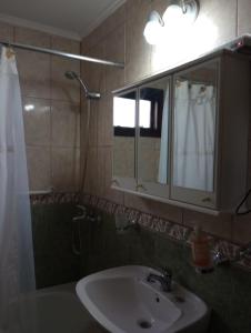 a bathroom with a sink and a mirror and a shower at FREEDOM Joa in Río Gallegos +1 photo