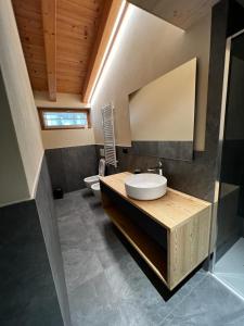 a bathroom with a sink and a toilet in it at YETI Design mountain apartments in Valdidentro