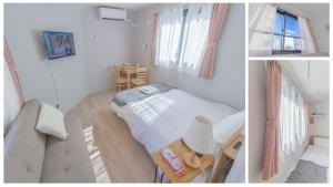 japan house edogawabashi في طوكيو: غرفة بسرير واريكة وطاولة