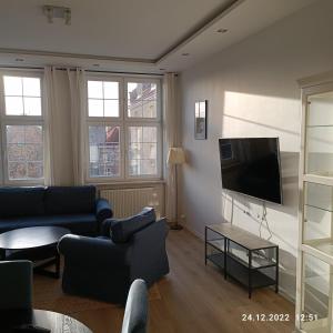 Televízia a/alebo spoločenská miestnosť v ubytovaní Apartament Długa 35