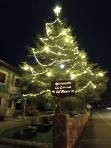 Un árbol de Navidad con luces encima. en Las Cavernas Del Bisonte en Santillana del Mar