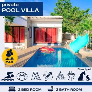a pool villa with a blue pool slide at สวีท ปาร์ตี้ หัวหิน พูลวิลล่า Sweet Party Hua-Hin Pool Villa in Hua Hin