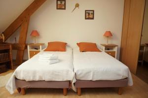 two beds sitting next to each other in a bedroom at Chambre D'hôtes Francine et Gérard in Le Mans