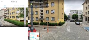 deux photographies d'une rue vide avec un bâtiment dans l'établissement Na zielonym Widoku, à Wrocław