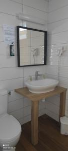 een badkamer met een wastafel en een toilet bij Hotel Le Petit Billot in Vitré