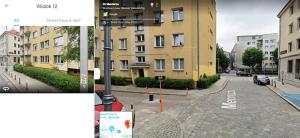 two photographs of an empty street with a building at Na niebieskim Widoku in Wrocław