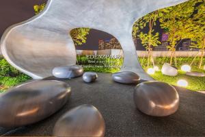 a group of metal rocks sitting on a table at Scarletz Suites by Edenzpace @ KLCC Area in Kuala Lumpur