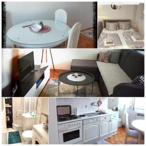 a collage of pictures of a living room and a kitchen at Apartman F&S - Novo Sarajevo in Sarajevo
