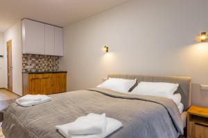 Postel nebo postele na pokoji v ubytování GARDA - Breakfast included in the price Restaurant Free Parking Mountain view Kitchen in the apartment separate entrance