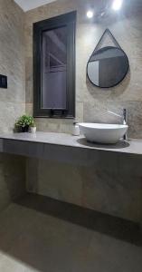baño con lavabo y espejo en la encimera en El Cerezo en Mendoza