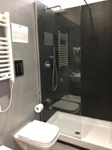 uma casa de banho com um chuveiro, um WC e um lavatório. em Le Vie del Vaticano em Roma