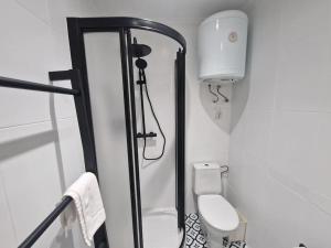 a small bathroom with a toilet and a shower at 614A Coqueto ático in Oviedo